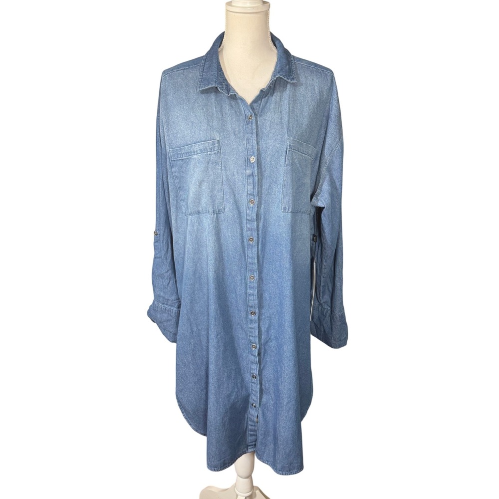 L.I.F.E. Love Is For Eternity XL Blue Denim Chambray Tunic Lagenlook Casual NWT